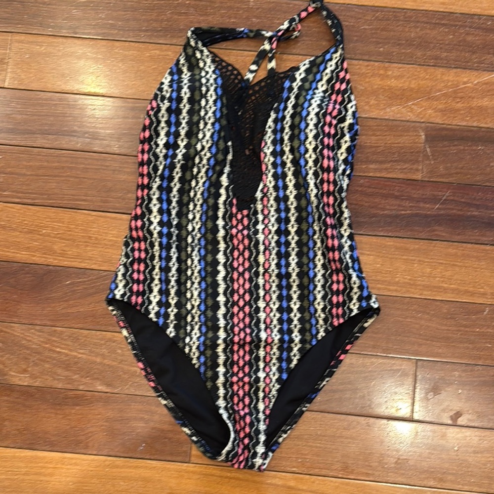 Multicolor Striped Halter Swimsuit